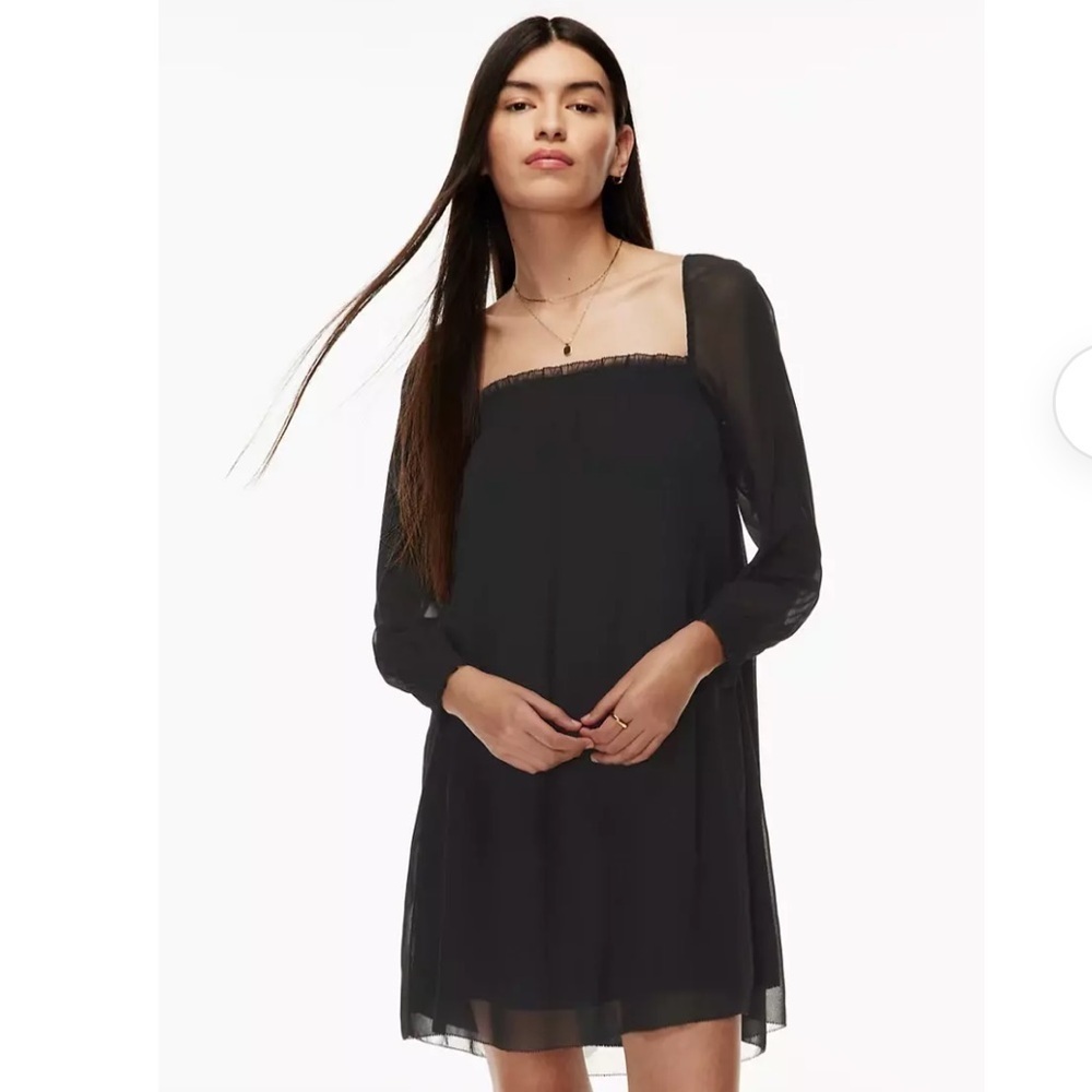 Aritzia Wilfred Alana chiffon babydoll Off the Shoulder little black dress Small - Picture 14 of 15